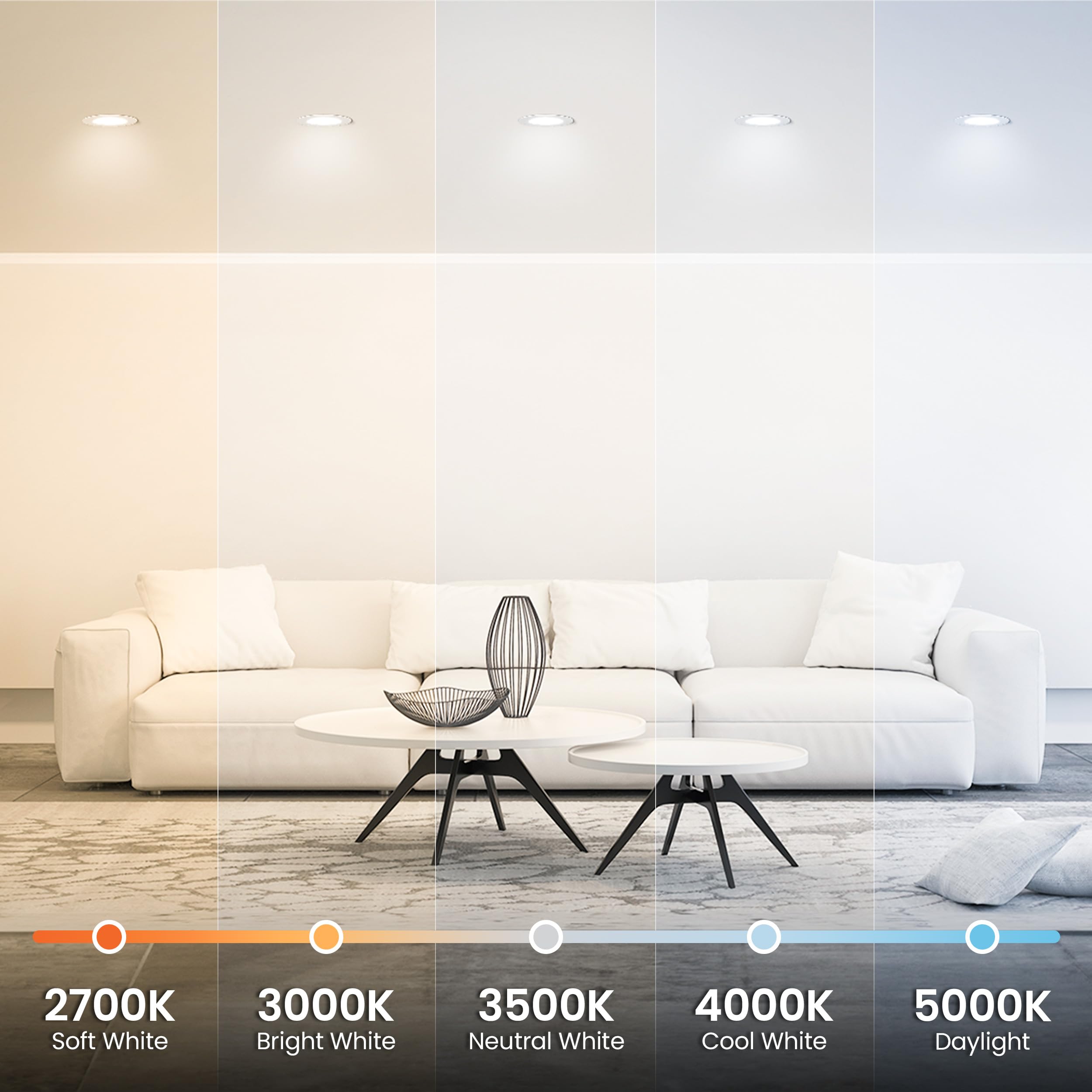 Feit Electric 6-Way LED Downlight Retrofit Kit, 75W Equivalent, 5/6-Inch Dimmable, Adjustable White 2700K-5000K, 50